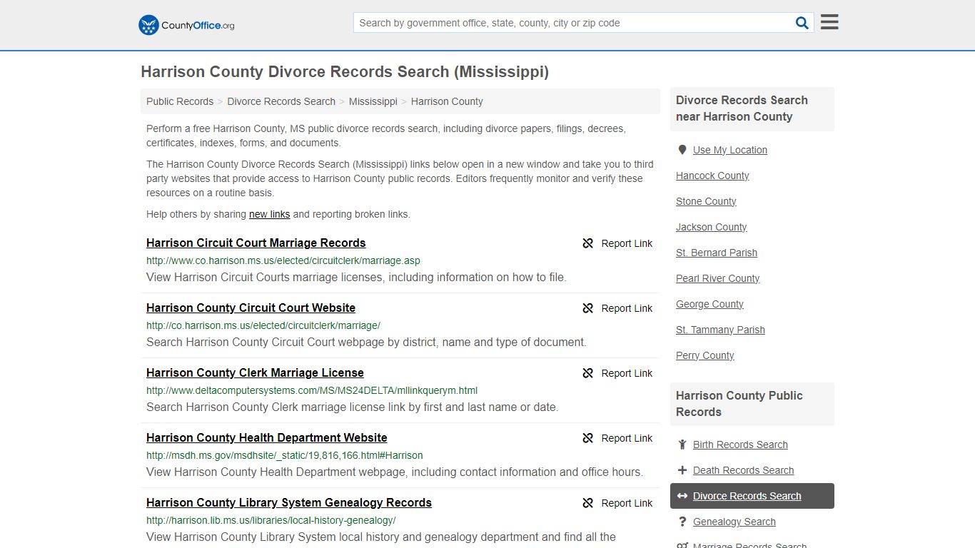 Harrison County Divorce Records Search (Mississippi)